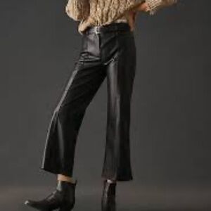 Avec Les Filles black faux leather wide leg trousers size L large belt loops  10